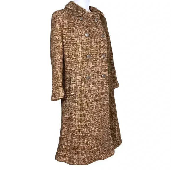 Vintage 60s Mod Brown Wool Tweed Long Formal Dress Coat XS Union Made. Has Flaws - Picture 2 of 11